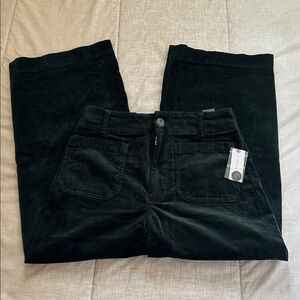 Anthropologie The Colette Bow Corduroy Crop Wide-Leg Forest Green Size 30 NWT